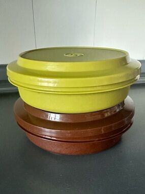 Vintage Tupperware Snack Bowl Set 1206-6 Avocado Green Brown USA